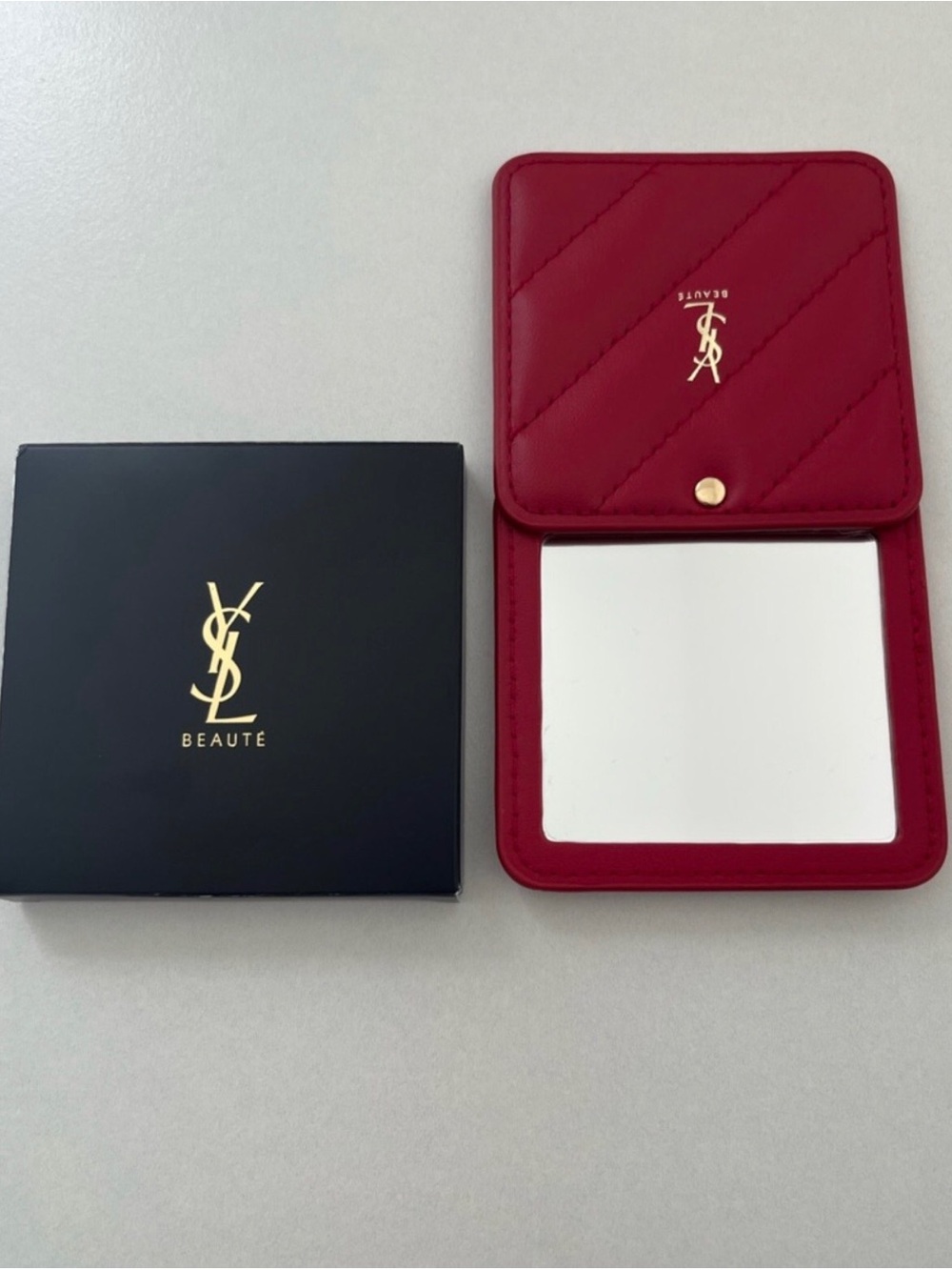 Yves Saint Laurent Quilted Red Compact Mirror with Gold Logo
